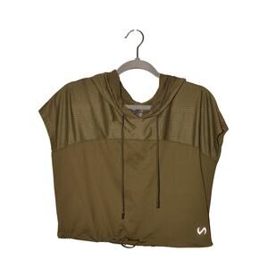 TLF $48 Green Short Sleeve Rise Crop Hoodie Breathable Mesh Adjustable Hem Large